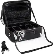 Makeup Train Case Organizer, OCHEAL Makeup Bag Travel Cosmetic Case Portable Artist Storage Bag with Washable Plastic Divider for Lipstick Storage Makeup Brushes Toiletry Accessories Black
