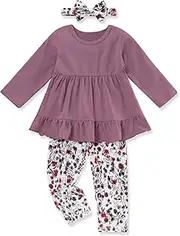 [FoWear] Toddler Girl Clothes Solid Red Top and Leopard Print Pants Baby Girl Clothes Winter 3Pcs Girls Outfit