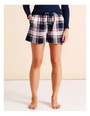 [Soho] Flannelette Pyjama Short in Navy Check Print