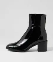 New Mollini Secretly Black Patent Leather Ankle Boots Womens Shoes Dress