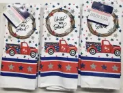3 Same Microfiber Kitchen Towels (15"x25") PATRIOTIC TRUCK, UNITED WE STAND, GR