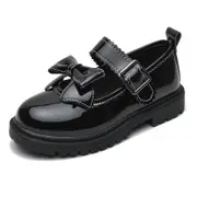 Nevenka Girls Bowknot Mary Jane Shoes Hook & Loop Wedding Party Flats-Black