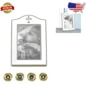 Luxurious 4" x 6" Silver-Plated Frame – Beaded Border with Cross for Keepsakes