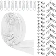 Glarks #5 Nylon Coil Zipper Tape - 10 Yards Roll With 10 Metal Sliders, 10 Double Sliders, 40 Top Stops, 20 Bottom Stops for Sewing