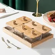 Food Platters with Lids Food Tray Square Snack Serving Tray,Divided Serving Tray with lid,Household Wooden Divided Serving Tray,Fruit Platter Tray