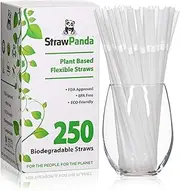 Plant Based Drinking Straws by StrawPanda- (250 Pack) an Eco Friendly Alternative to Plastic Straws, BPA Free