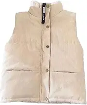 [Generic] Women Corduroy Vest Cotton Vest Warm Coat Turn-Down Collar Zipper Sleeveless Jacket Loose Overcoat