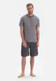 Grey Tshirt & Pants, Crew Neck, Regular Fit, Long Leg, Short Sleeve Sleepwear for Men