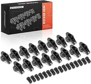 A-Premium 16Pcs Black Aluminum Engine Roller Rocker Arms with Needle Bearings Compatible with Chevy SBC 350, 1.6 Ratio, 7/16" Studs