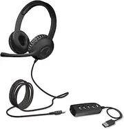 Stereo Headset (AC-5812) with USB or 3.5mm Connection, USB Control Module, Adjustable Mic Boom for PC and Mac, Classroom or Home