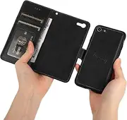 GoshukunTech for iPhone SE 2020/SE 5G 3rd Gen Case,for iPhone 7/8 Phone Cover[2 in 1 Wallet Leather Case] Detachable Magnetic Flip Cover with Card Slots,Wrist Strap-Black