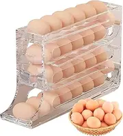 Oxyoga Egg Holder for Fridge, Automatic Egg Rolling Rack, Space-Saving Egg Dispenser, Large Volume 4 Tiers Egg Organizer Storage 30 Egg for Fridge Wonderful Kitchen Home Essentials (Transparent)