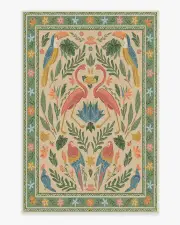 185' x 275' | Machine Washable Runner Rug | Kid & Pet Friendly | Indoor Rug | Iris Apfel Birds Of A Feather Green & Peach Tufted Rug | Ruggable