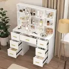 Large Dressing Table 7 Drawers Set Bedroom Vanity Makeup Desk With LED Mirror