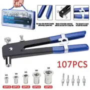 107Pcs Rivet Nut Nutsert Tool Rivnut Gun Nuts Riveter Mandrels Thread Riveting