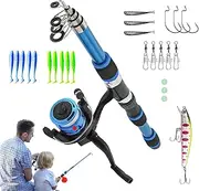 Kids Fishing Rod and Reel Combo | Horse Mouth 1.8m Telescopic Fishing Rod - Beginner Fish Kit, Youth Fish Set, Tackle Starter Set, Small Dock Gear Kit for Toddler