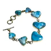 Sterling Silver Hearts Dominican Nice Blue Larimar Stone Handmade Bracelet