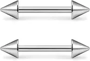 [Ruifan] ASTM F136 Titanium Externally Threaded Nipple Piercing Jewelry Barbell Ring Spike Tongue Rings Nipple Straight Body Piercing Jewelry for Women Men 16G 14G 12mm 14mm 16mm Cartilage Industrial