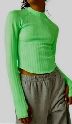 NWT Free People Movement Offside Layer Active Long Sleeve Top Lime Zest $68 XS/S