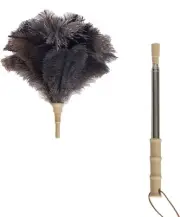 Ostrich Feather Duster with Extension Pole Up to 43 inch, Genuine Fluffy