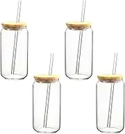 Drinking Glasses Set with Glass Straw [4 x 450 ml] - Perfect for Iced Coffee, Water and Cocktails - Long Drink Glasses, Iced Coffee and Coffee Glasses Set - Iced Coffee and Matcha Glass