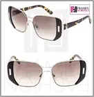 PRADA MOD 59S Geometric PR59SS Black Silver Tortoise Metal Gradient Sunglasses
