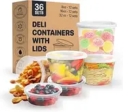 Deli Containers with Lids - Food Storage Containers - Clear Freezer Containers | 36-Pack BPA Free Plastic 8, 16, 32 oz | Cup Pint Quart set | Great for Soup, Meal Prep, Portion Control, Slime and More