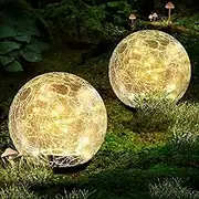 Garden Solar Ball Lights Outdoor Waterproof, 50 LED Cracked Glass Globe Solar Power Ground Lights for Path Yard Patio Lawn, Halloween Christmas Decoration Landscape Warm White(2 Pack 4.7'')