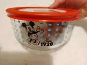 Pyrex Disney Mickey Mouse Since 1928 Glass Storage Bowl 4 Cup New Blue Polka Dot