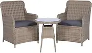 Generic 3 Piece Bistro Set with Cushions Poly Rattan Brown,44149