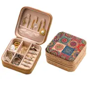 Portable Travel Jewelry Box Organizer PU Wood Grain Earring Ring Necklace Storage Case-Style 3