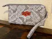 NWT Vera Bradley RFID Front Zip Wristlet Oklahoma State Univ. Gray White Wallet