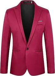 [Aosufei] Men's Comfort Casual Wedding Party Suit Jacket Lightweight Solid Dress Blazer Suits Stylish Business Tuxedo Jacket, Wine Red2, Medium