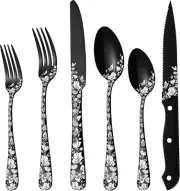 48-Piece Black Silverware Set with Steak Knives for 8 Stainless Steel Flatware