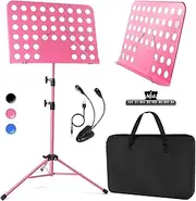 lotmusic Pink Music Stand, Portable Music Sheet Stand, Foldable and Height-Adjustable Music Stand with Bag, Sheet Music Clip, Light, Suitable for Playing Musical Instruments and Traveling Out