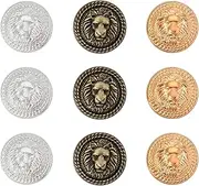 SING F LTD 9pcs 20mm Lion Head Embossed Sewing Button Lion Pattern Metal Round Button Set for Blazer Suits Sport Coat Uniform Gold Silver Bronze
