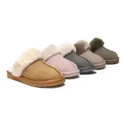 EVERAU® UGG Slippers Sheepskin Wool Suede Scuff Muffin - Caribou / AU Ladies 4 / AU Men 2 / EU 35
