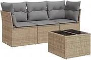 vidaXL Garden Sofa Set - Beige Modular Outdoor Patio Furniture with Cushions/PE Rattan Lounge for Garden/Terrace/Backyard