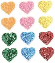 TEHAUX 12Pcs Heart Sequin Iron Patches for DIY Clothing Elegant Embroidery Appliques for Jackets Shoes and Accessories Durable and Skin Friendly Embellishments