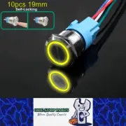 10x Yellow LED 19mm Metal Push Button Switch 12-24V PreWired Self-Locking Switch