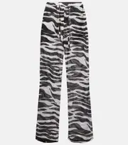 [The Attico] The Attico Zebra-print cotton muslin wide-leg pants AU 14 white