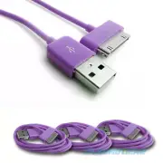 3PCS USB SYNC DATA POWER CHARGER CABLES NEW IPAD IPHONE IPOD CLASSIC NANO PURPLE