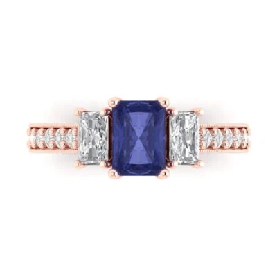 1.82Ct Emerald Cut Tanzanite 14K/18K Gold Engagement Promise Statement Ring