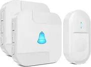 SURFOU Wireless Bell, Outdoor Waterproof Doorbell Set with 2 Plug-in Receivers, 300 m Wireless Range Bell Front Door Kit, 55 Loud Melodies, 5 Volume Levels, LED Flashing, White