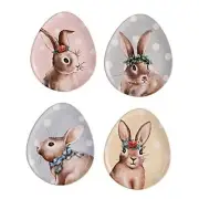 Farmhouse Bunny Ceramic Egg Shape Salad Plates, Easter Plates Set, Set of 4,