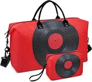 [ZRYSMY] Duffel Bag for Traveling, Black Vinyl Record Red Travel Bag Gym Bag, with Multiple Interior Pockets Shoulder Weekender Bag for Women Men with Toiletry Bag 20.5L x 1.9W x 13.8H, Multi-Colored