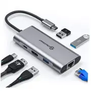 USB C Hub, USB C Ethernet Multiport Adapter, 6 In 1 USB C to HDMI Dock Grey