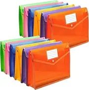 Plastic Expanding File Folder,Envelope Folders for Documents, File Folder Organizer Holder with Snap Closure,Waterproof Transparent File Folder,Large Capacity, Fit Letter/A4 Size (Multicolor-12 Pack)