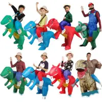 在飛比找Yahoo!奇摩拍賣優惠-奇思妙想@@@親子騎行動物恐龍霸王龍充氣玩偶服成人兒童行走人