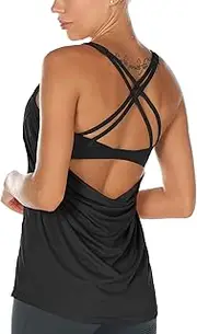 [icyzone] Workout Tank Tops Built in Bra - Women's Strappy Athletic Yoga Tops, Exercise Running Gym Shirts